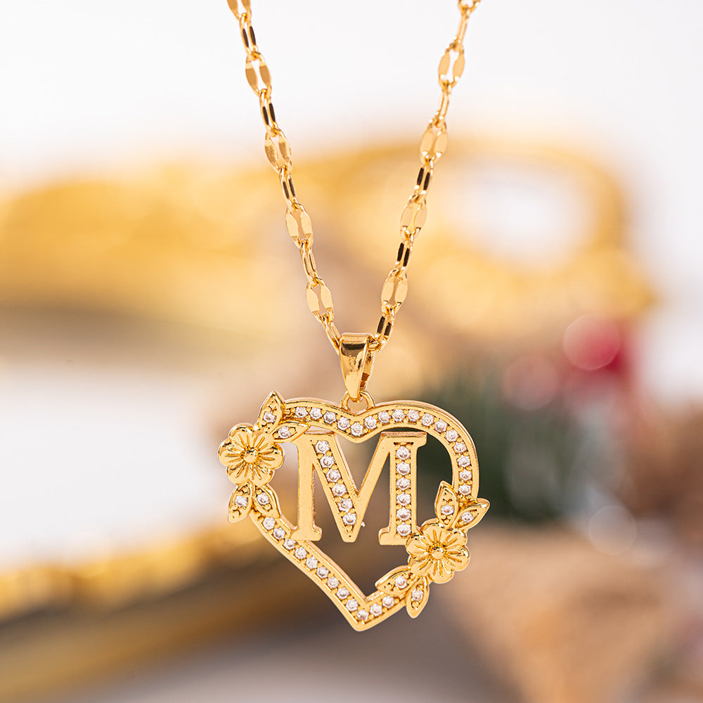 Affordable Luxury Fashion Letter Love Trendy Copper Inlaid Zircon Clavicle Necklace