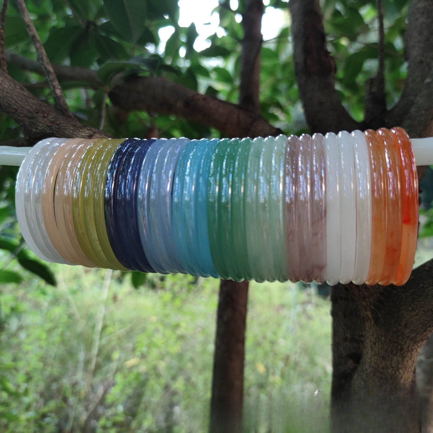 Transparent Glass Imitation Jade Jingle Round Bar Ancient Style Versatile Bracelet