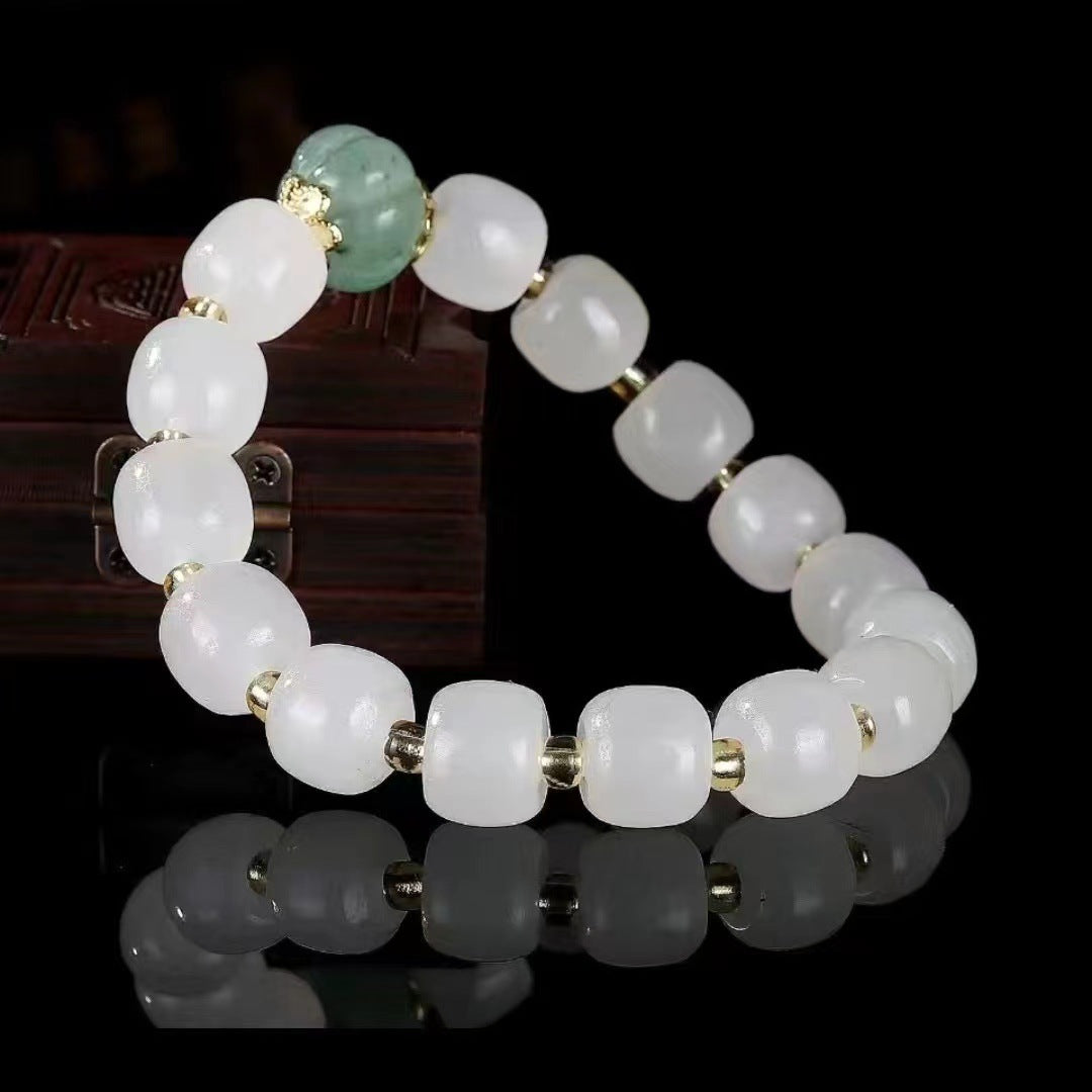 Women's Pumpkin Bucket Beads Imitation Jade Micro Glass Bracelets