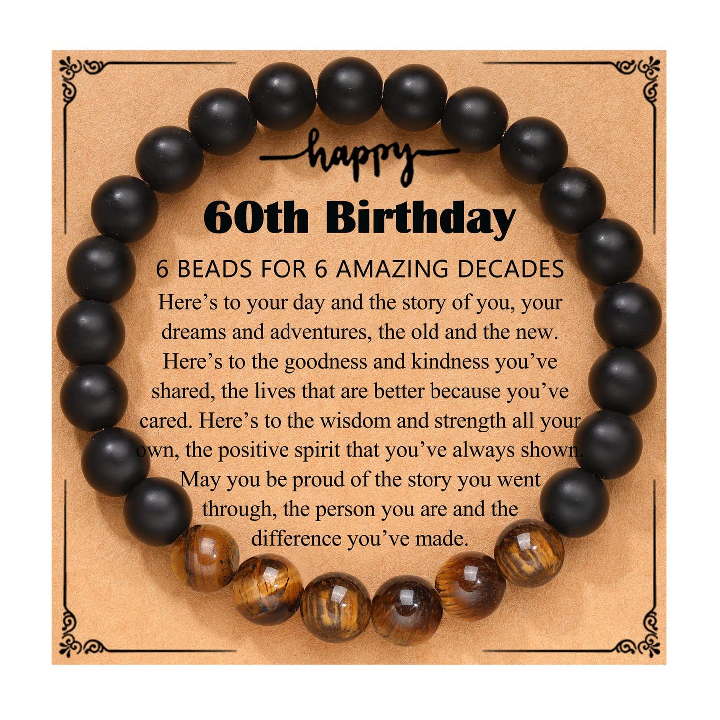 Bracelets cadeaux d'anniversaire en perles d'agate noire et d'oeil de tigre