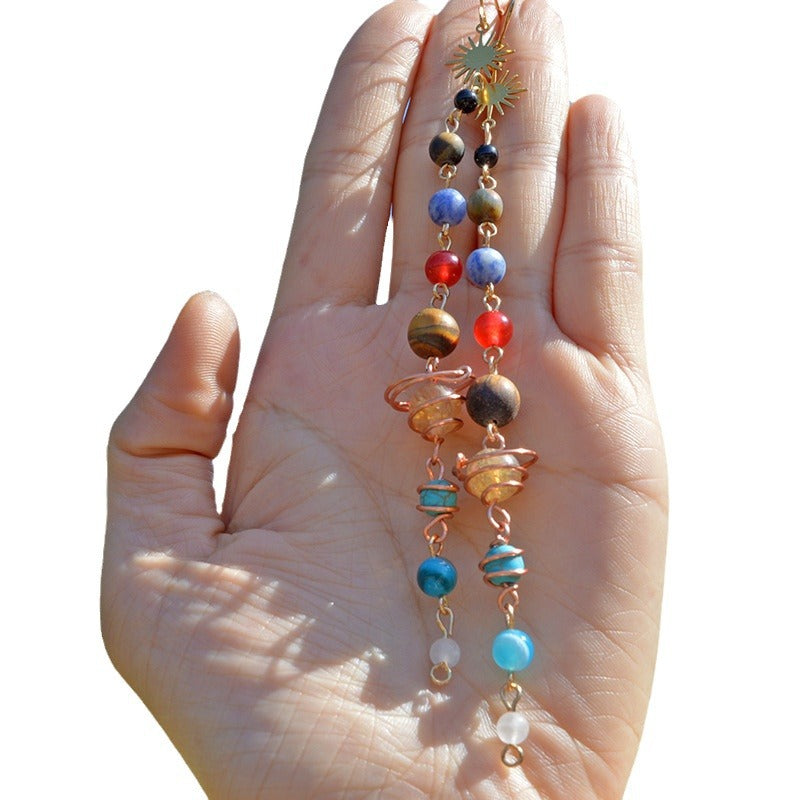 Handmade Natural Beads Earth Saturn Universe Sun Ear Rings