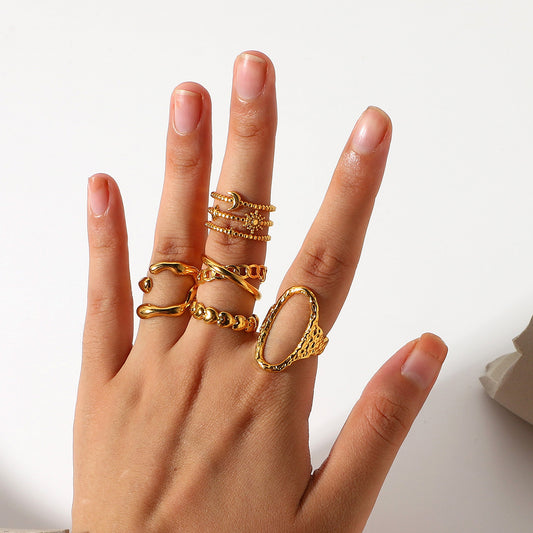 Women's Fashion Geometry Pattern Chain Cross Open Gold-plated Rings