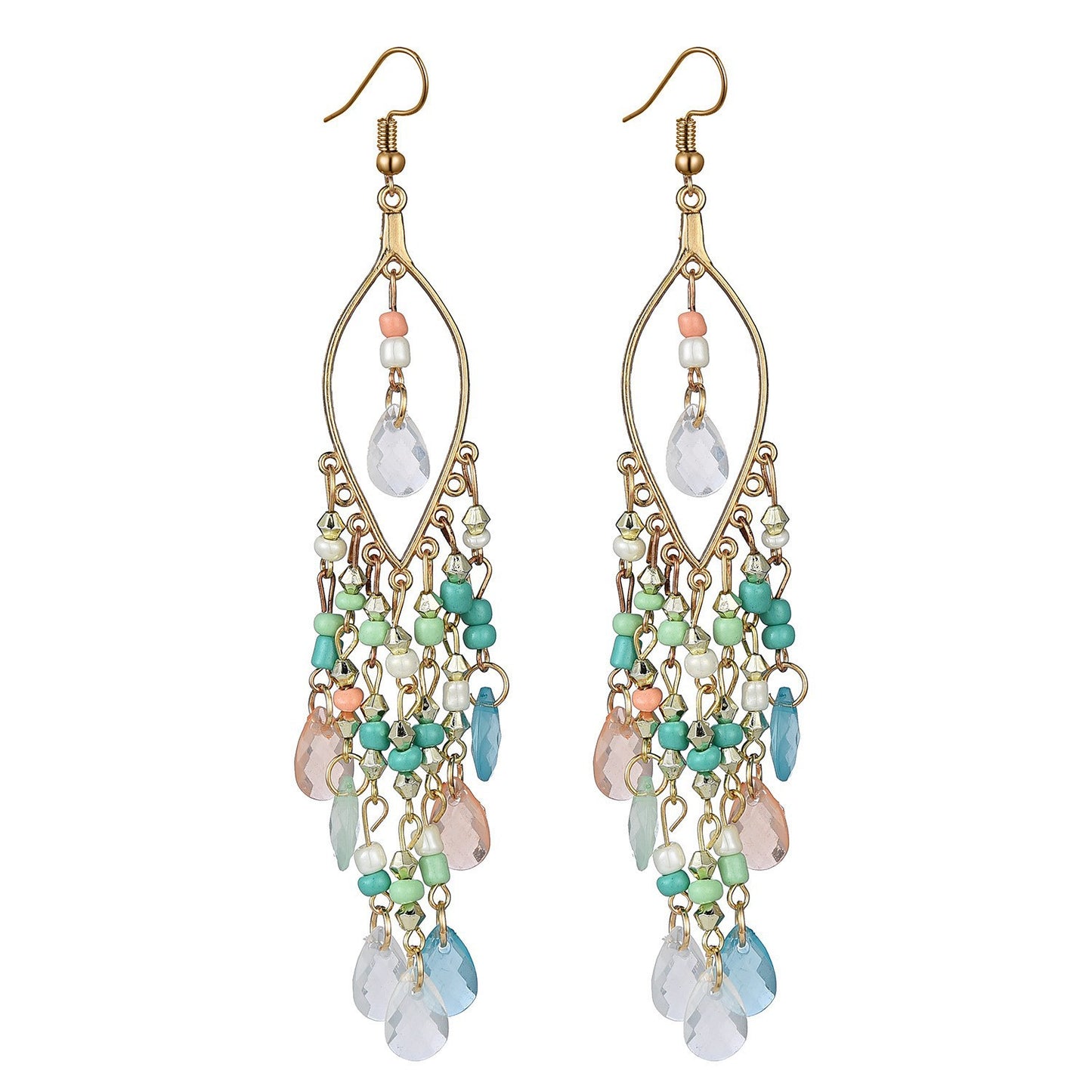 Ethnic Style Tassel Long Bohemian Crystal Yunnan Summer Earrings
