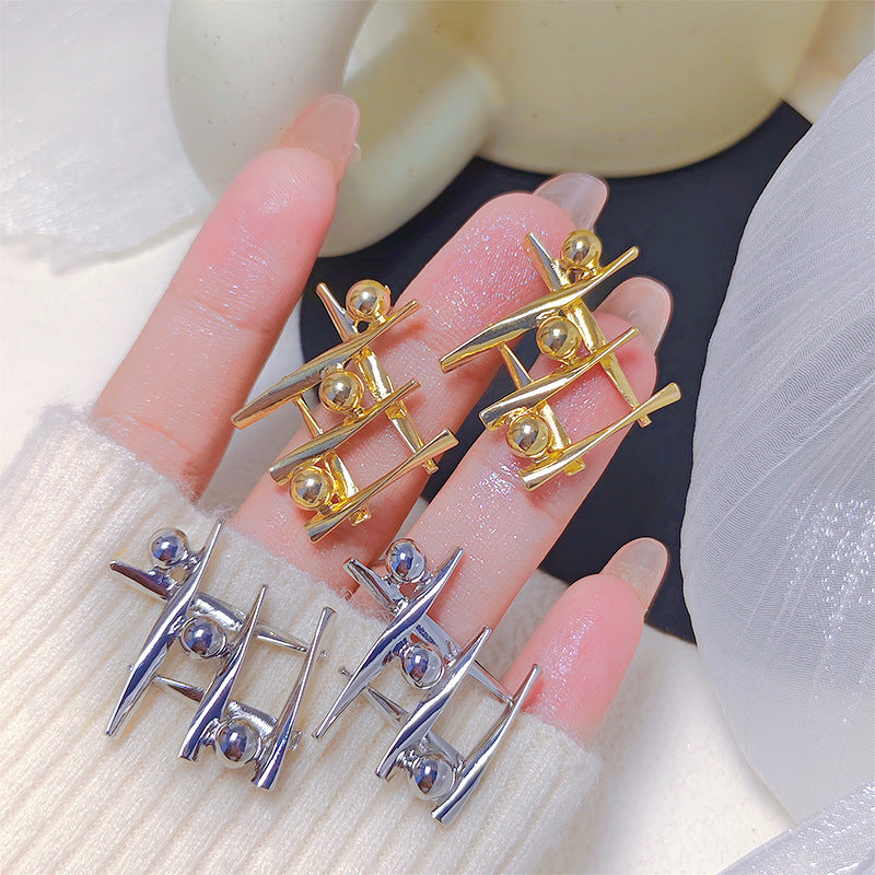 Cross Design Sense Small Golden Balls Earrings