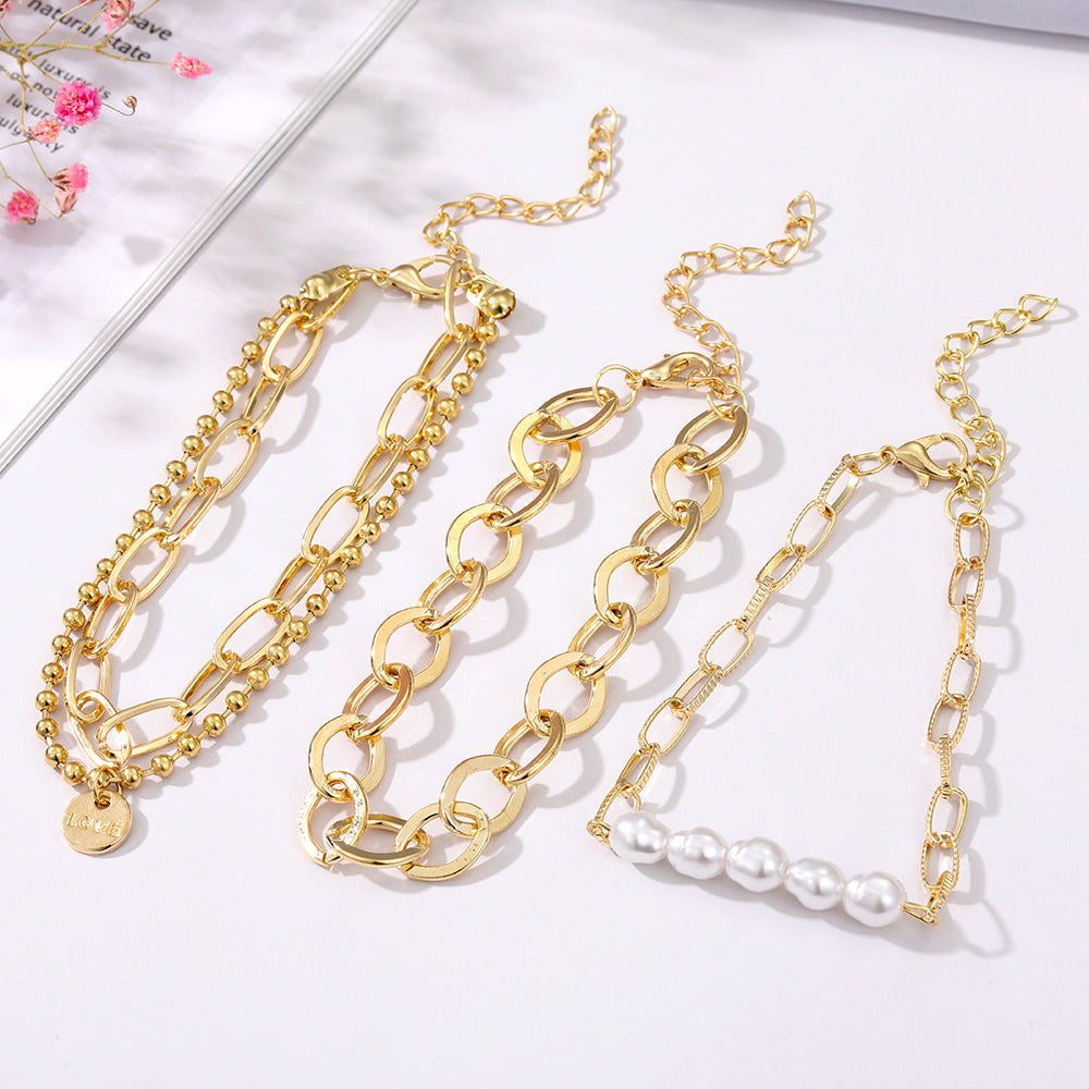 Pearl Fashion Thick Chain English Letter Bracelets