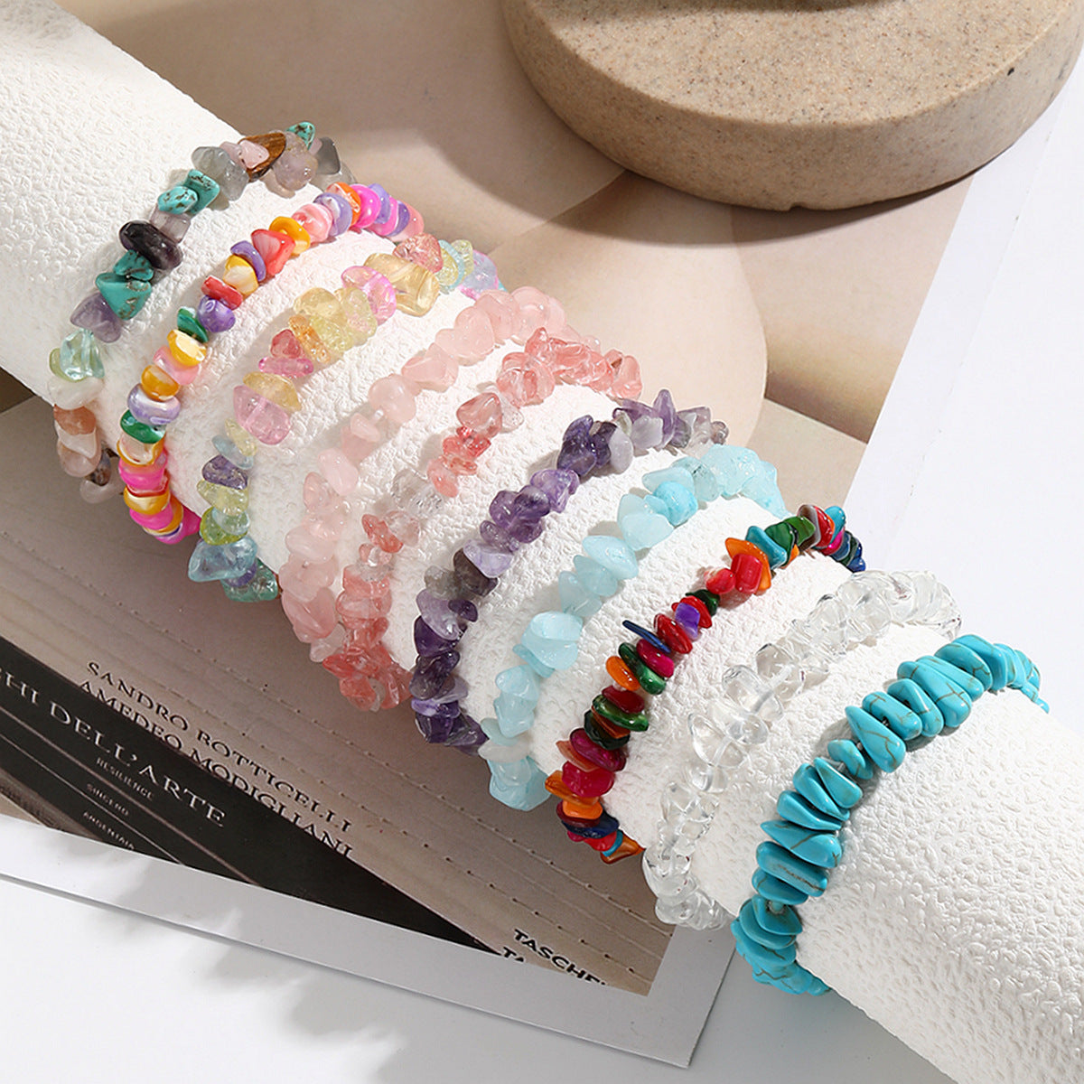 Türkise Perlen-Stretch-Sommer-Buntstein-Armbänder für Damen