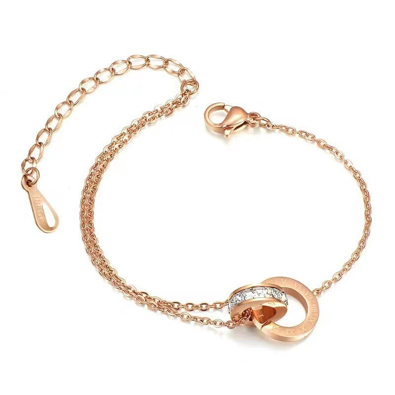 Women's Roman Font Titanium Steel Gold Design Light Bracelets