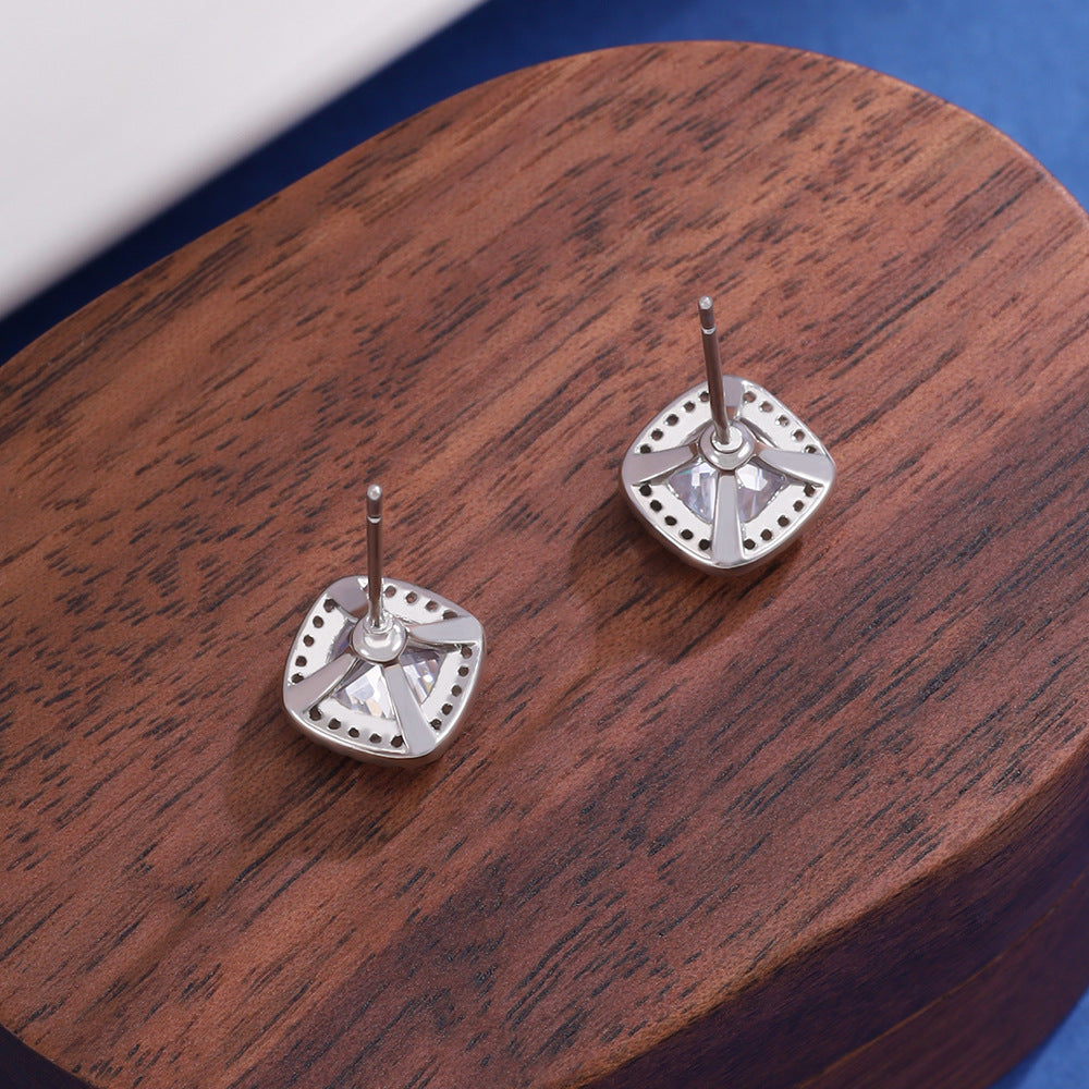 Simple Design Colorful Crystals Super Flash Square Female Fresh Stud Earrings