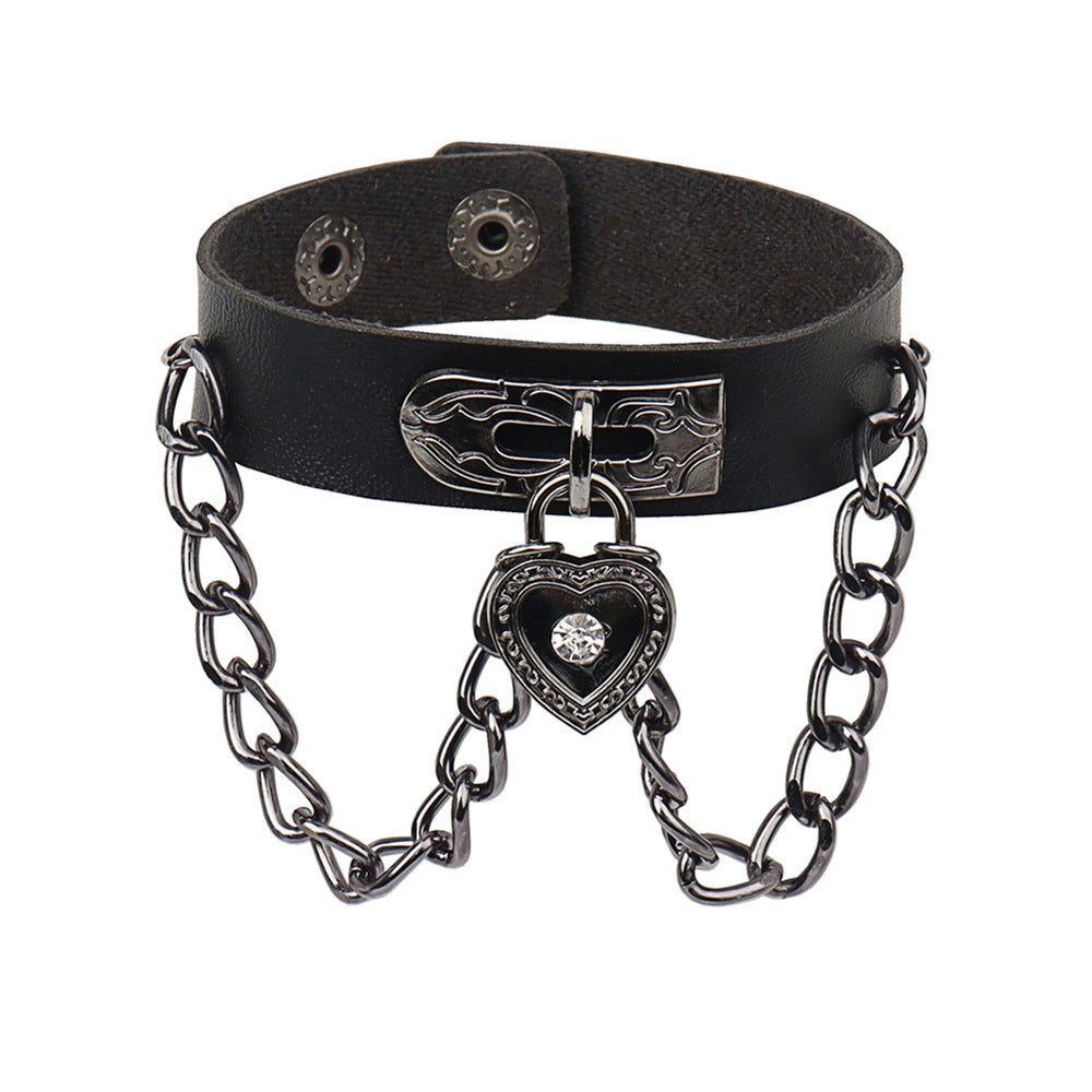 Bracelets à pendentif d'amour avec serrure en forme de cœur de style punk