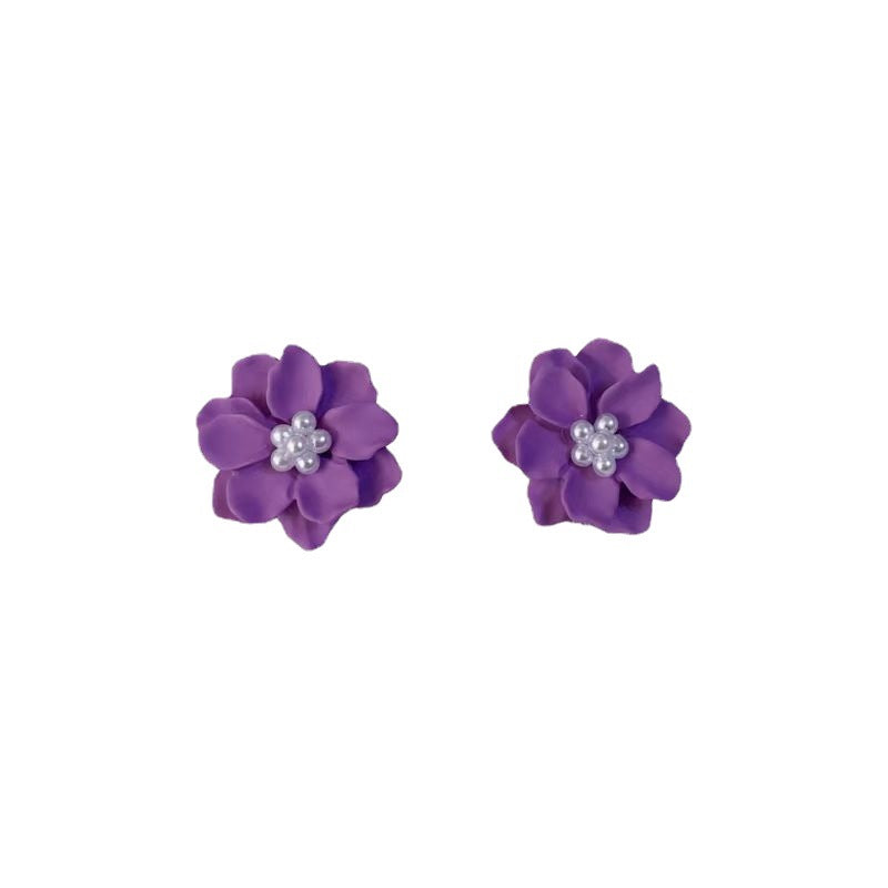 Sier Needle Korean Style Purple Resin Flower Design Light Luxury Rings