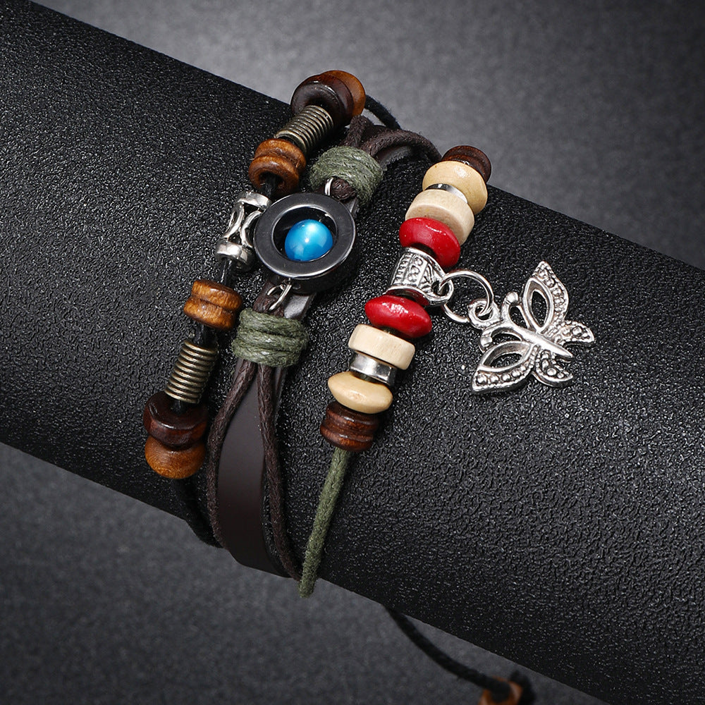 Accessoires Personalisierte Perlenarmband aus Rindsleder im Vintage-Stil