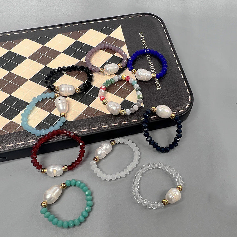 Elegant Style Freshwater Pearl Colored Glaze Beaded Rings