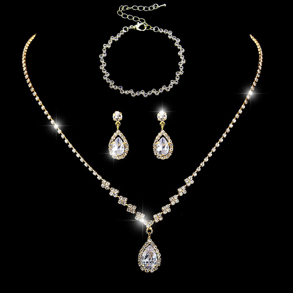Zircon Water Drop Eardrops Bride Wedding Jewelry Set