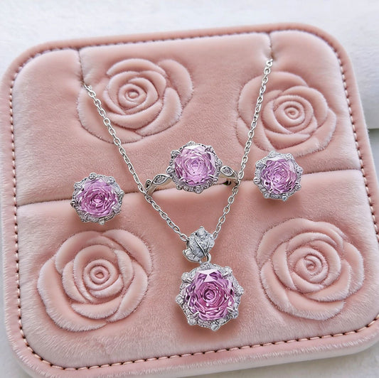 Women's Millennium Rose Cut Pink Diamond Zircon High Carbon Rhinestone Ear Jewelry Set