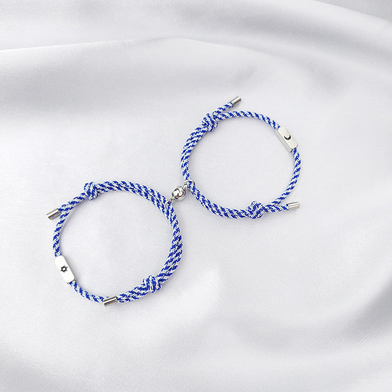 Bracelets de couple à succion magnétique soleil et lune en acier inoxydable pour femmes et hommes