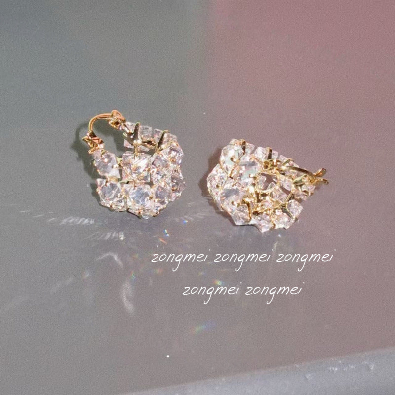 Women's Luxury Square Candy Flash Real Gold Zircon Exquisite Wind Without Ear Clip