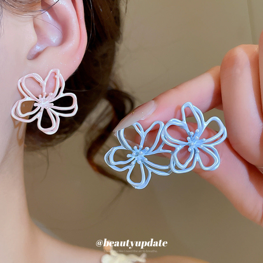Sier Needle Macaron Flower Female Sweet Fresh Stud Earrings