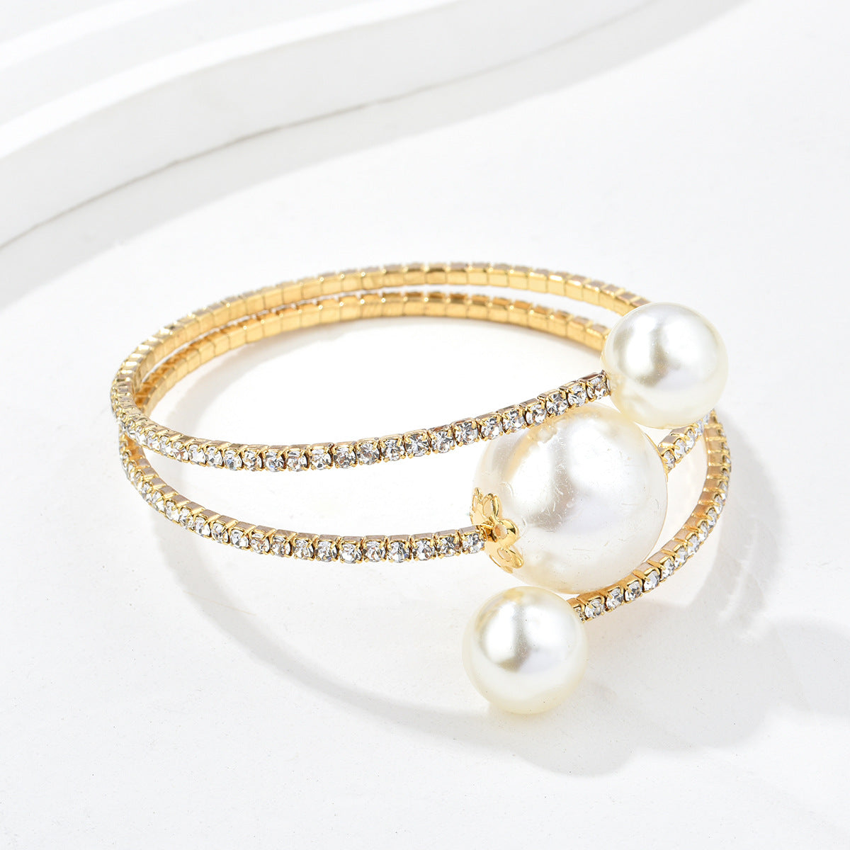 Fashion Bridal Elegant Shiny Rhinestone Pearl Single Row Hand Bracelet