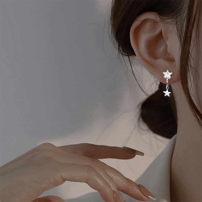 Star Moon Minority Girlish Style Cute Asymmetric Blue Ear Clip