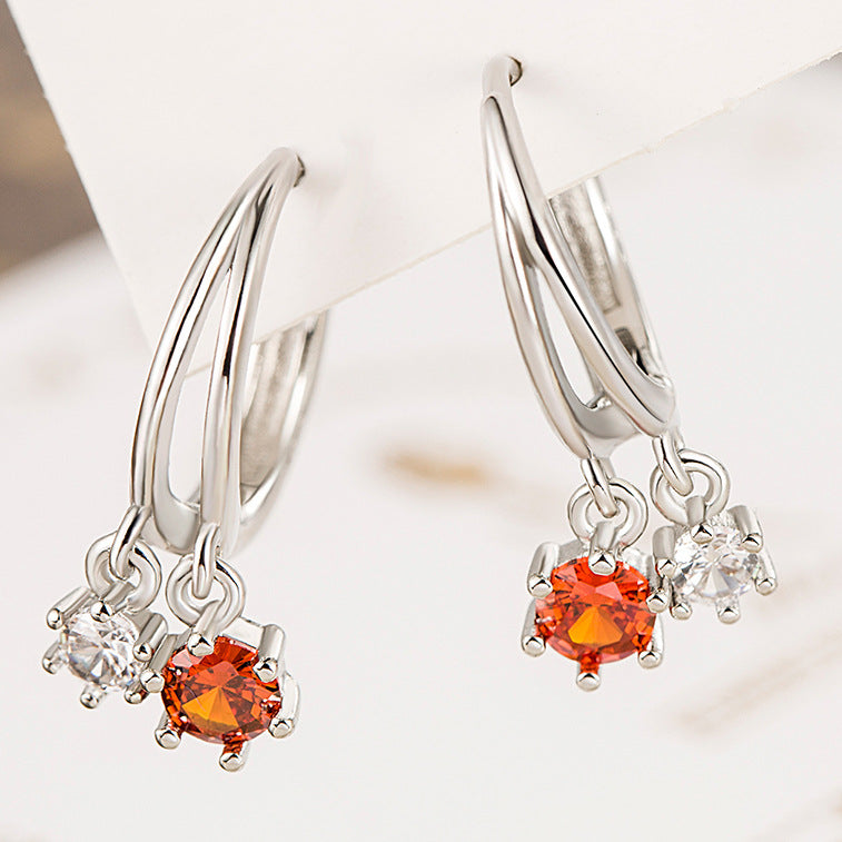 Diamond Red Zircon Inlaid Design Simple High Earrings