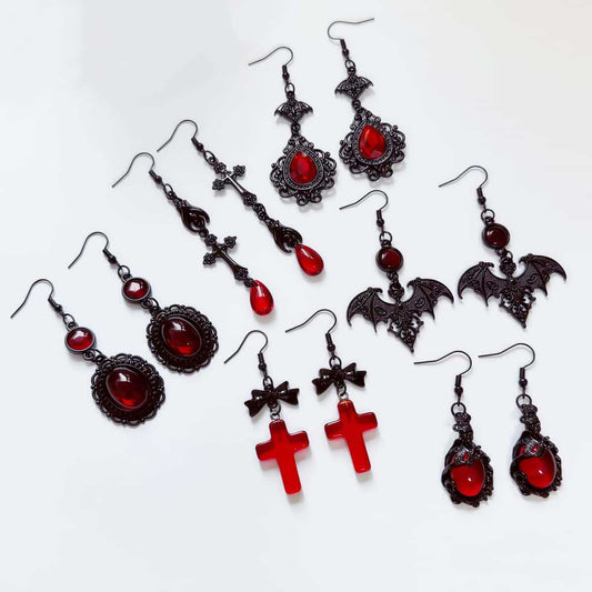 Gothic Renaissance Elegant Bat Cross Dark Earrings