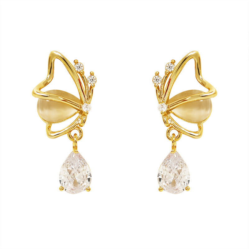 Water Drops Zircon Sier Pin Female Design High-grade Temperament Ear Stud Earrings