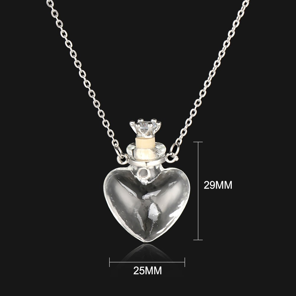 Transparent Heart-shaped Colored Glaze Perfume Essential Necklaces