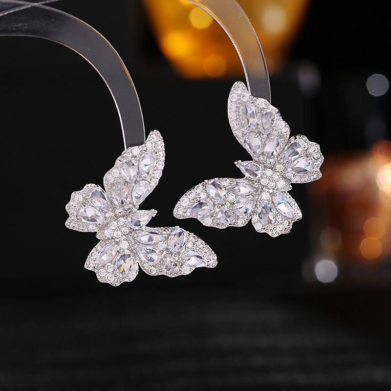 Women's Color Zircon Elegant Sier Needle Three-dimensional Earrings