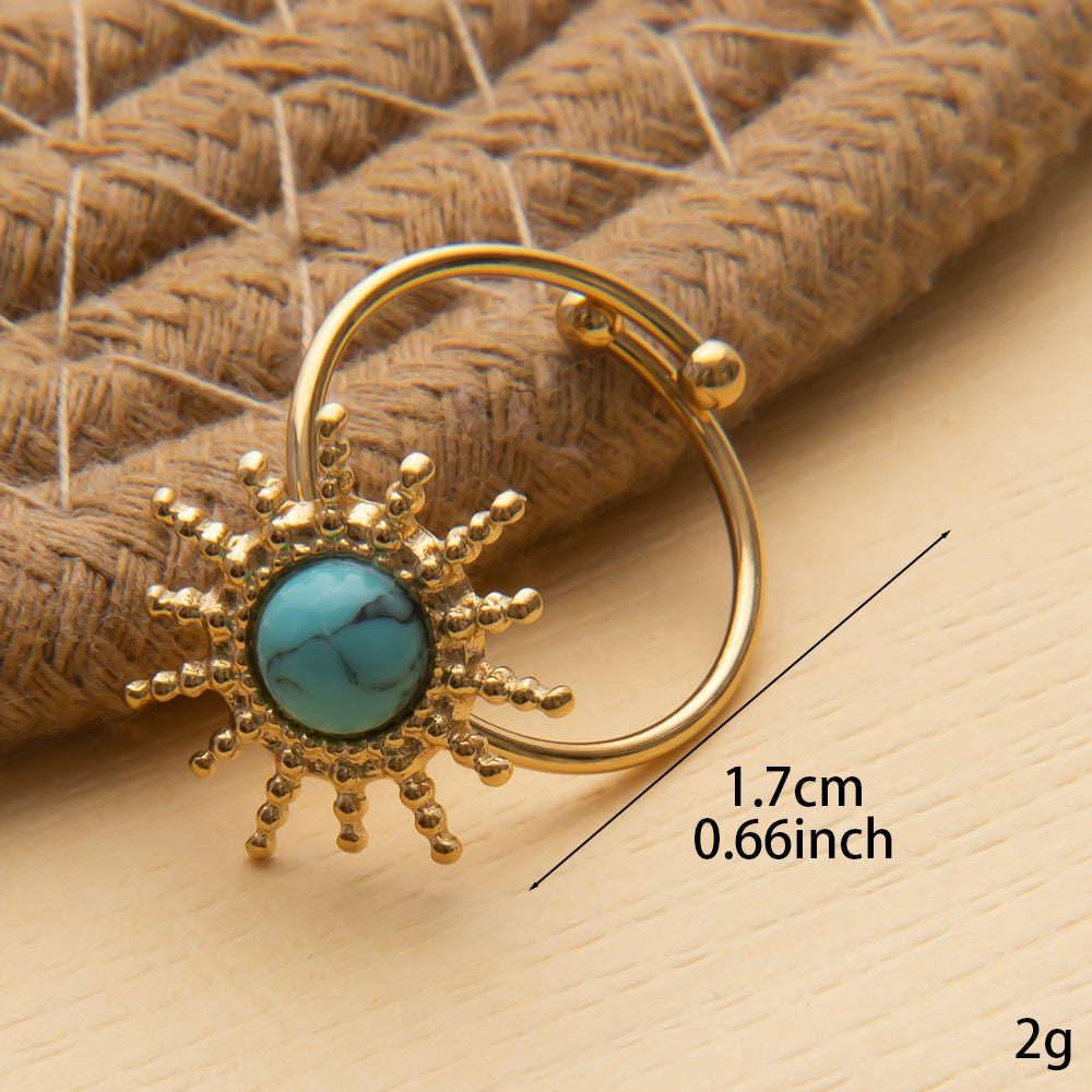 Charming Turquoise Open Titanium Steel Hand Ring