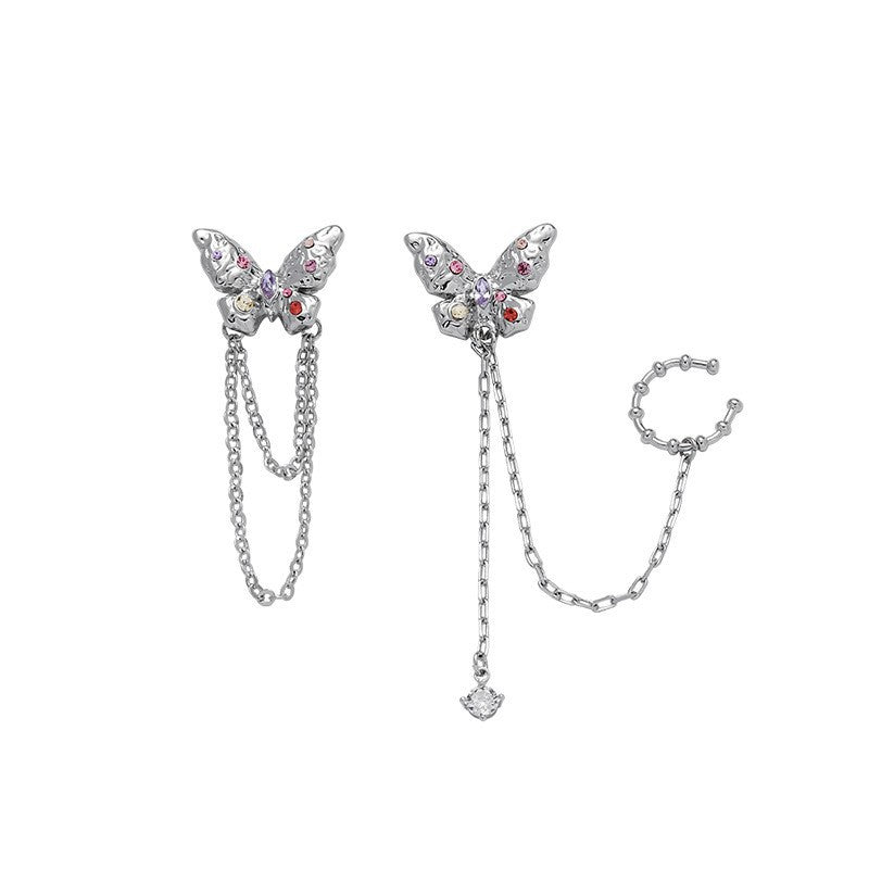 Femme Zirconium Papillon Asymétrique Pour Capricieux Pompons Style Pastoral Boucles D'Oreilles