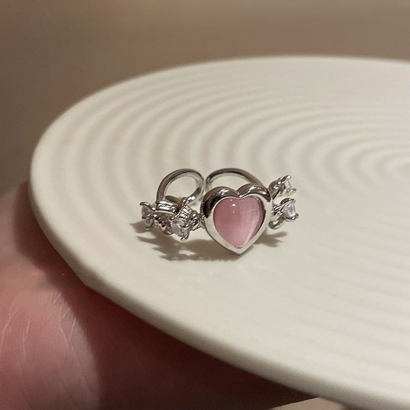 Light Luxury Minority Design Cold Wind Advanced Pink Zircon Index Rings
