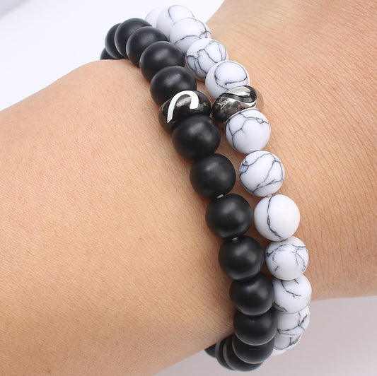 Women's & Men's & Stainless Steel Heart-shaped White-barked Pine Black Bracelets