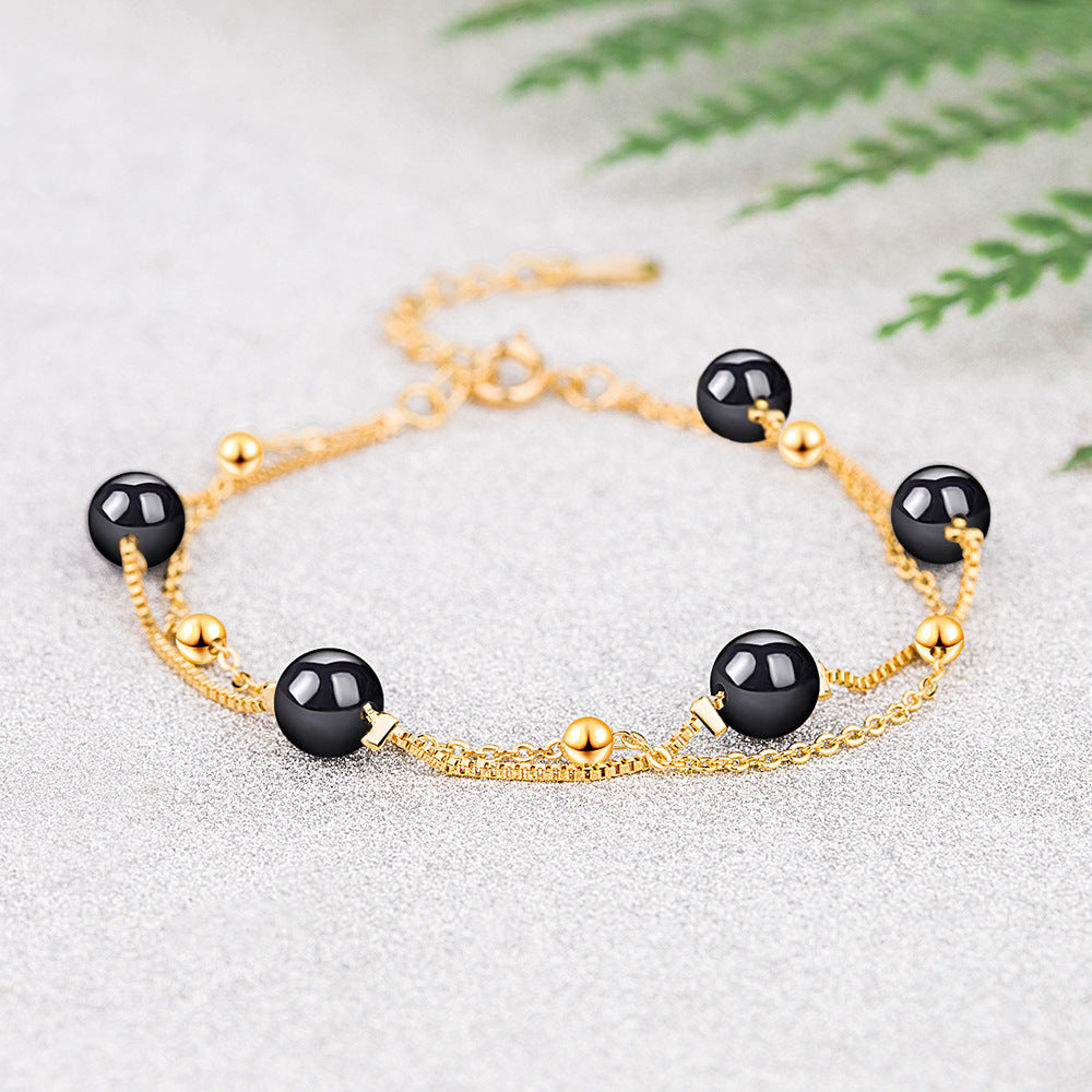 Bracelets de luxe coréens simples en or jaune pour femmes, grenat naturel léger, Sier