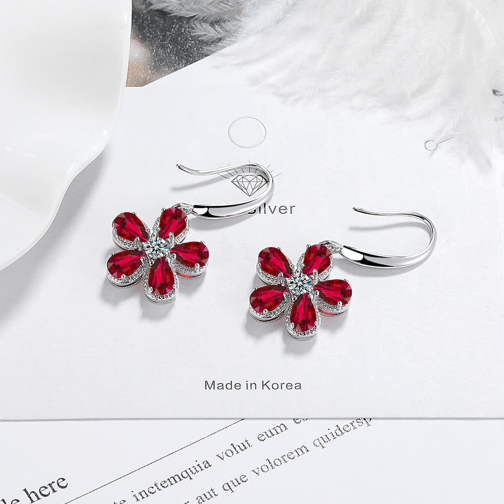 Women's Zircon Five Petal Flower Ear Clip Eardrops Elegant Personality Rings