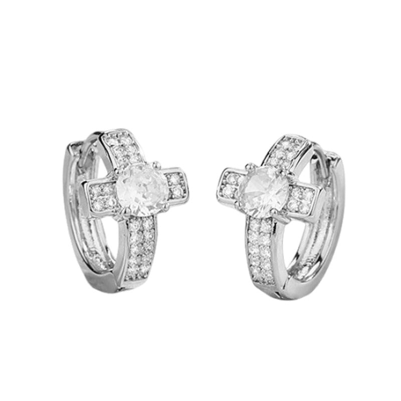 Men's & Women's Cross Trendy Fashion Handsome Street Shot Super Flash Zircon Ear Buckle