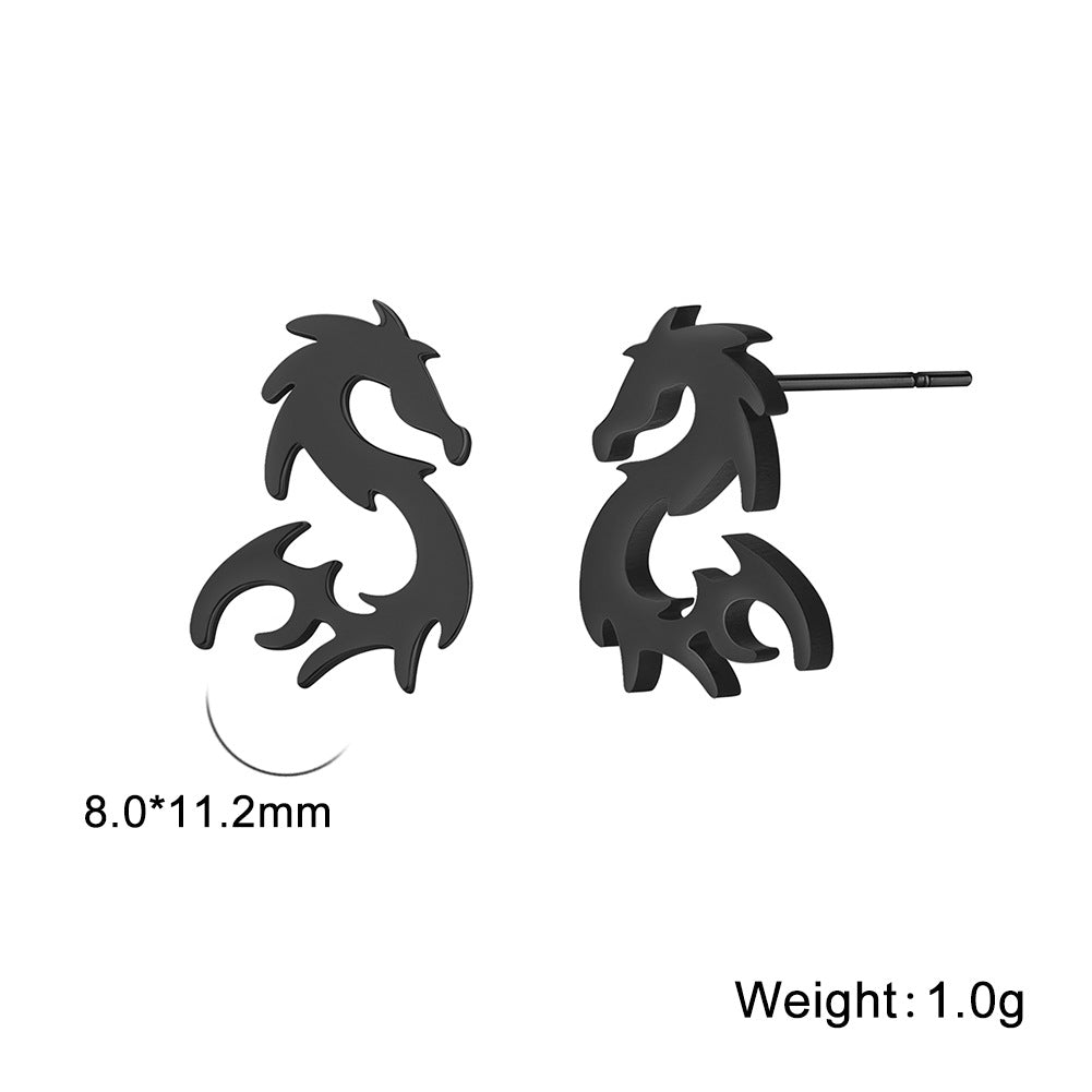 Women's Dragon For Titanium Steel Black And Earrings