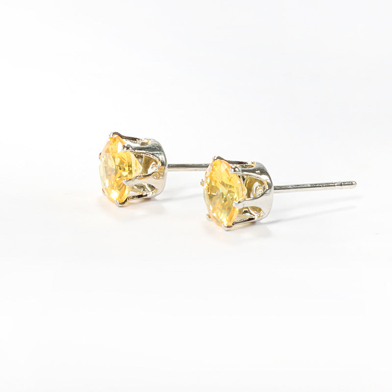 Women's & Men's Steel Color Zircon Diamond For Fashion Stainless Ear Stud Earrings