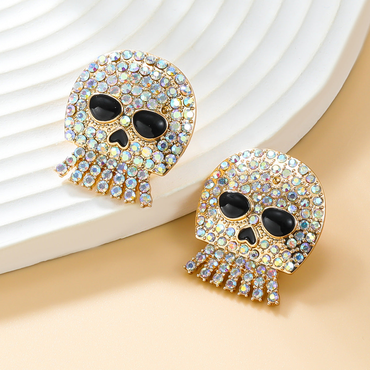 Halloween Skull Female Exaggerated Alloy Rhinestone Funny Earrings