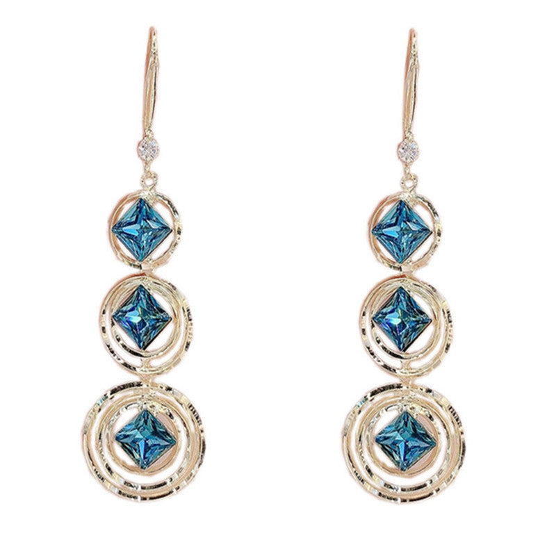 Women's Crystal Eardrops Design Sense Blue Rounded Earrings