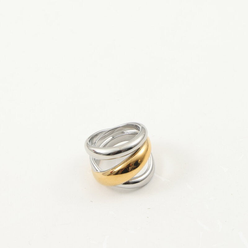 Winding Wide Surface Gold Titanium Steel Ring