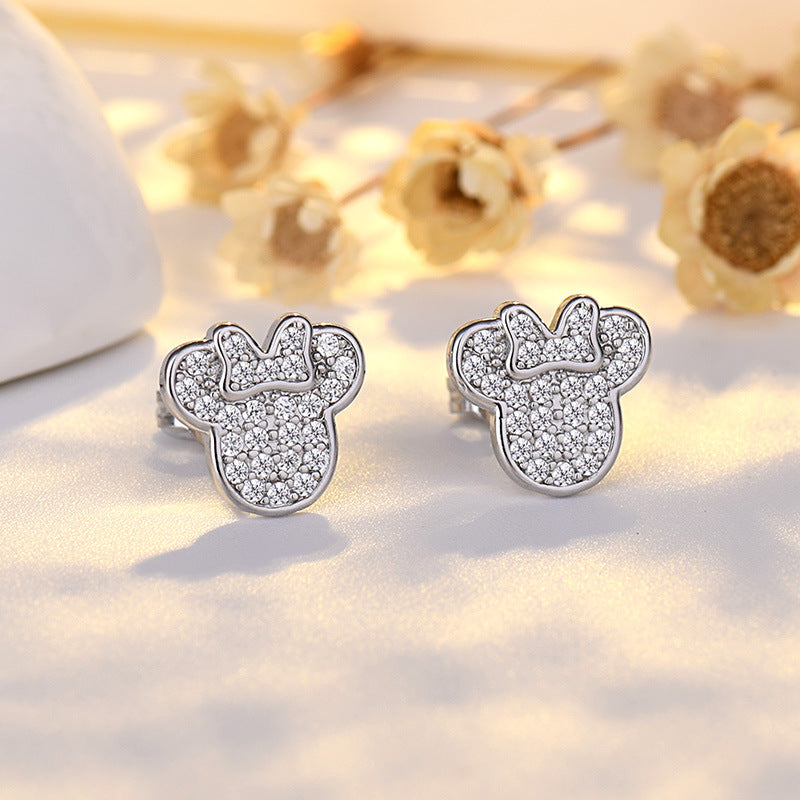 Sier Needle Cute Cartoon Mickey Female Mouse Earrings