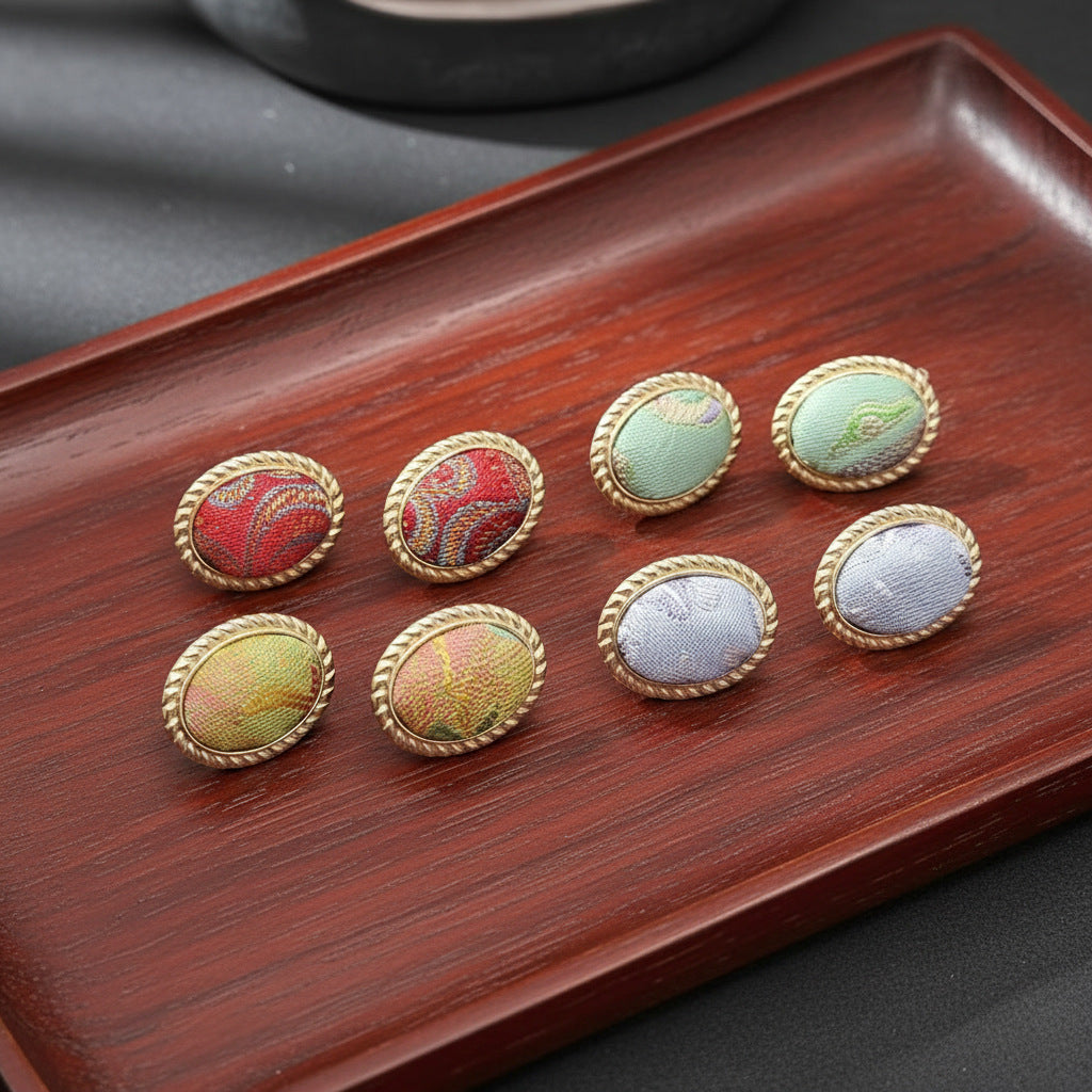 Finished Bean-shaped Female Chinese Style Han Clothing Cheongsam Antique Stud Earrings
