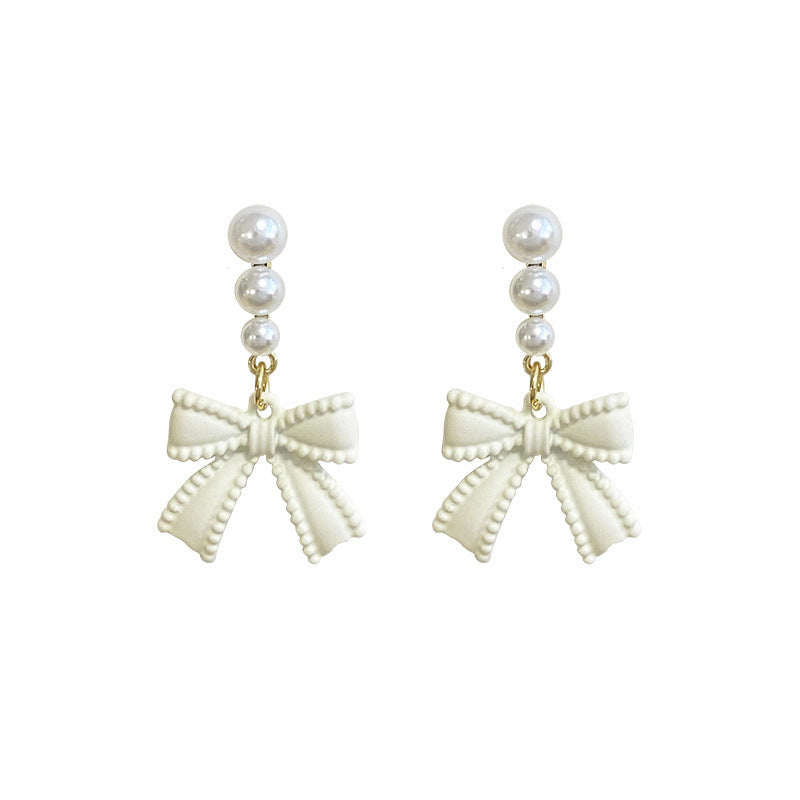 Needle Milky White Pearl Bow Trendy Earrings