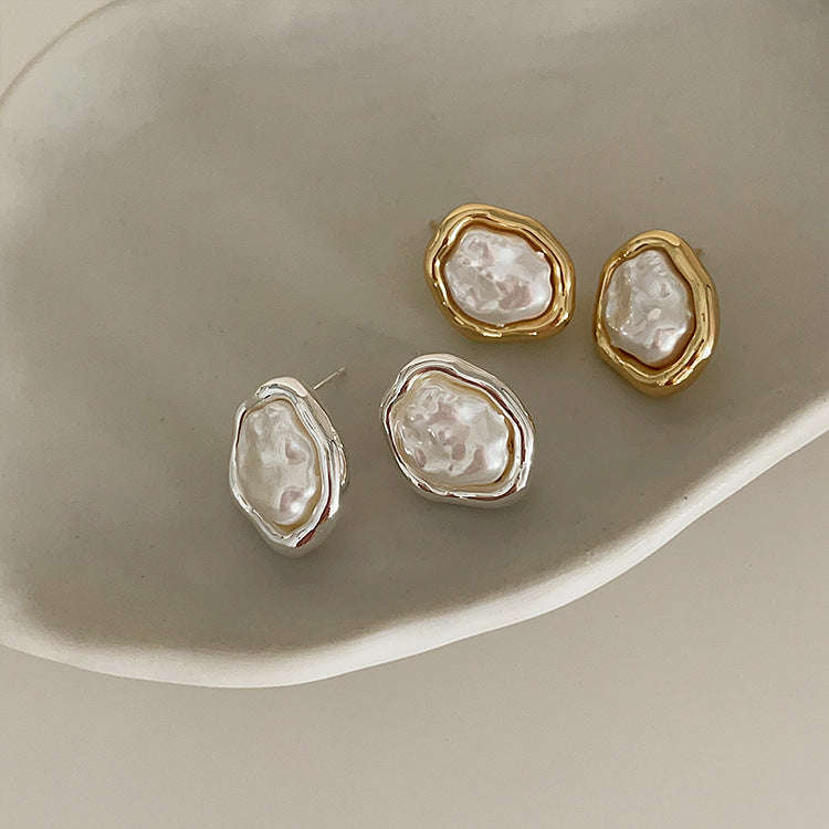 Irregular Metal Pearl Female Design Sense Niche Earrings