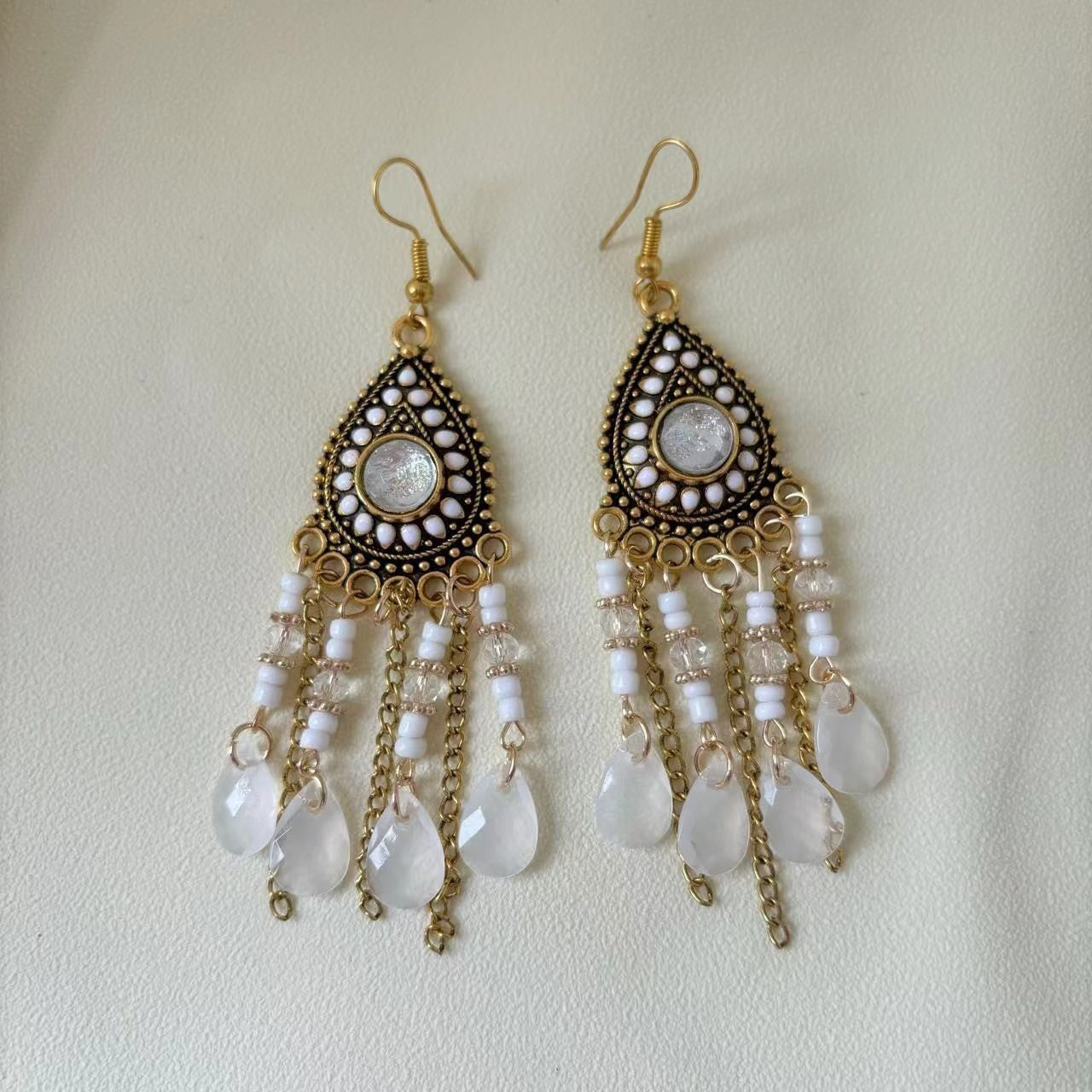 Ethnic Style Tassel Long Bohemian Crystal Yunnan Summer Earrings