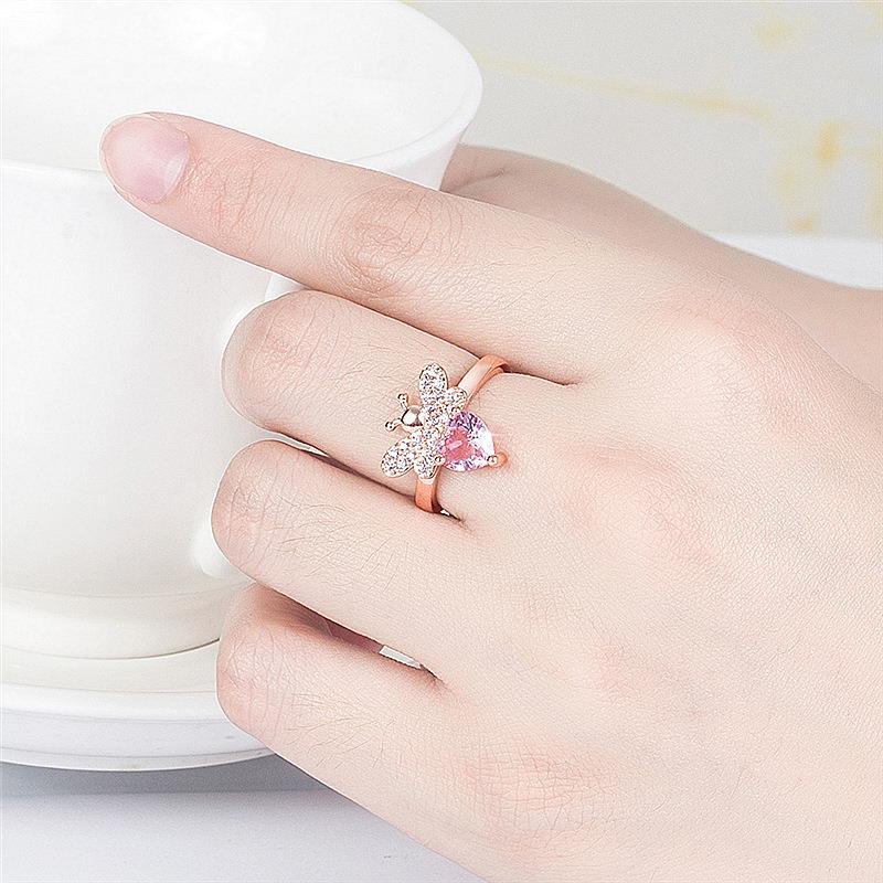 Korean Style Elegant Pink Diamond Little Bee Set Earrings