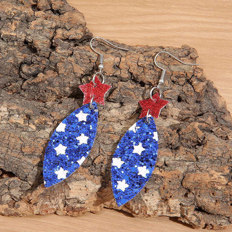Flag Star Stripes Elements Independence Day Leather Earrings