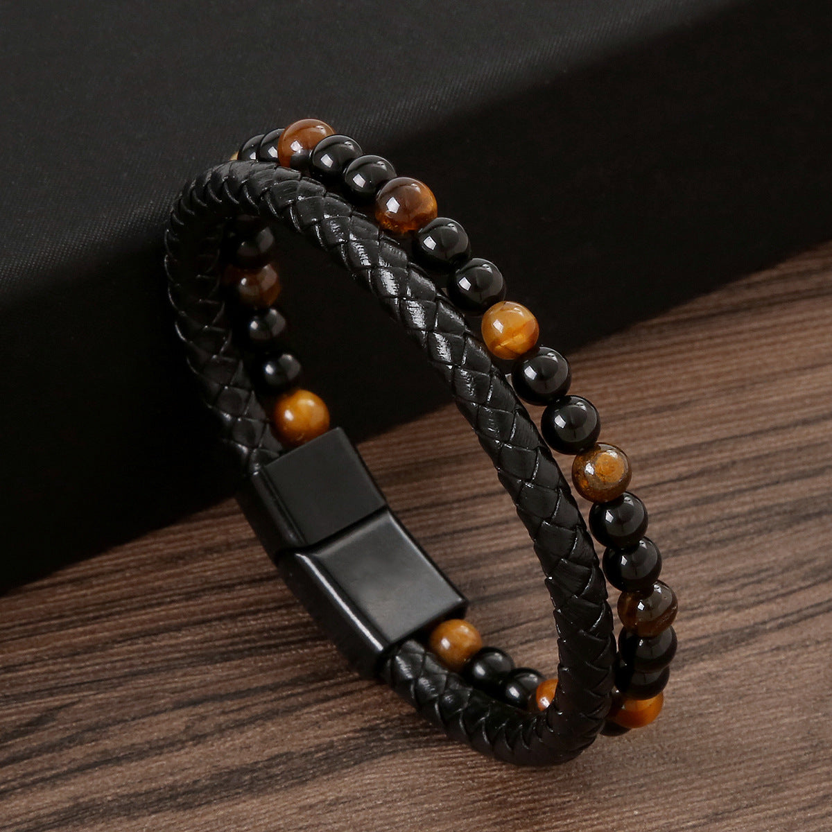 Men's Jewelry Beaded Natural Tigereye Hand-woven Alloy Bracelets