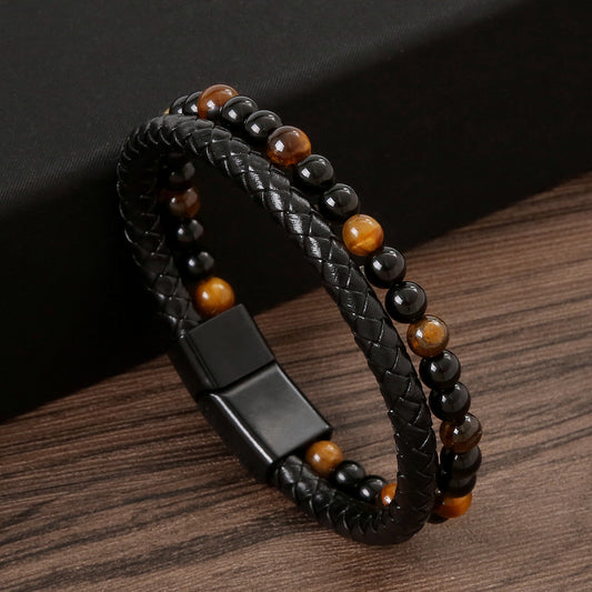 Men's Jewelry Beaded Natural Tigereye Hand-woven Alloy Bracelets