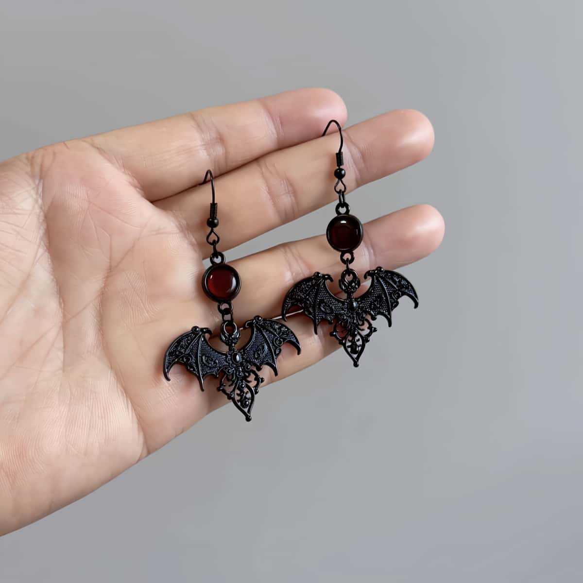 Gothic Renaissance Elegant Bat Cross Dark Earrings